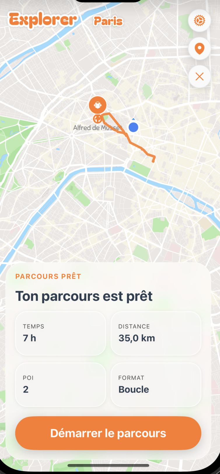 Parcours prêt à démarrer dans l’application Guide